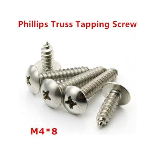 100pcs M4*8 Phillips Truss Head Tapping Screw SUS304 Stainless steel TA Pan Screws