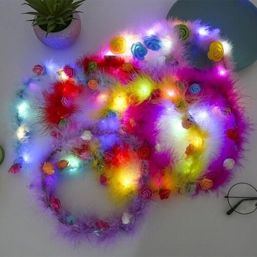 2020 LED flashing feather wreath luminous christmas birthday hair band stall childrens luminous toys Gift wholesale