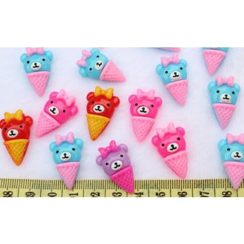 250 pcs Kawaii Flatback Resin Mixed Cute Bear Ice Cream Deco Cabochons wholesale free shipping 20mm display
