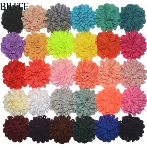 350pcs/Lot New 3" Lace Eyelet Chiffon Fabric Flowers For Kids Hair Accessories DIY Baby Girls Headbands TH03