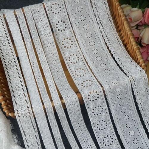5yard/lot 3cm Beige Cotton Embroidered Floral Lace Cloth Ribbon Can Pass Ribbon X717