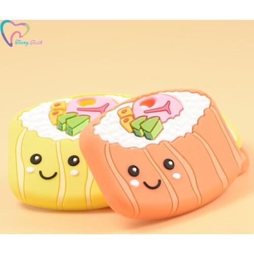 5pcs BPA Free Silicone Teethers Food Grade Tiny Rod DIY Teething Necklace Baby Shower Gifts Cartoon Sushi Cake Teether