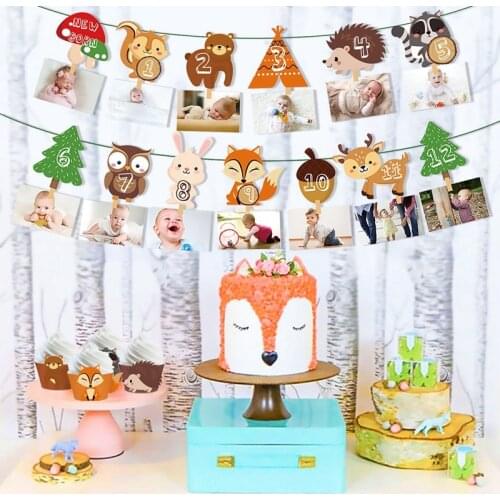 Baby Shower Jungle Animals Woodland Party Banners Forest Owl Raccoon Fox Kids Photo Dispaly Banner Birthday Party Supplies