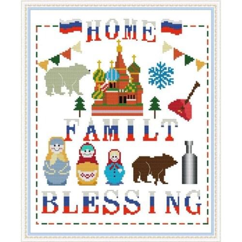 Bless My Family Embroidery Needlework Thread Cross Stitch Handmade Set Fabric Stamped Counted Pattern 11CT 14CT Print Gift Decor