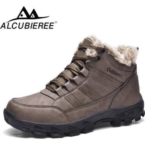 Leather Winter Men Boots Waterproof Warm Fur Snow Boots Men Outdoor Winter Work Casual Shoes Military Combat Rubber Ankle Boots