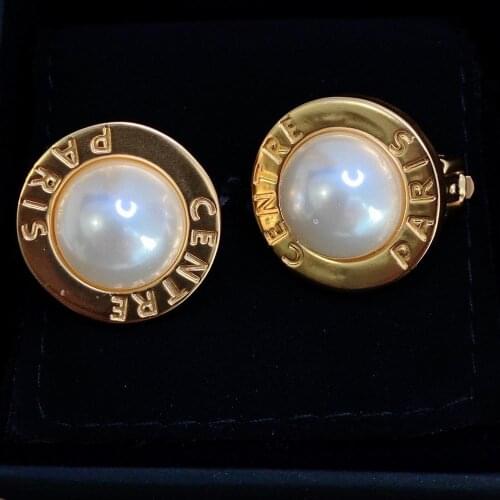 Brand Fashion Pearl Jewelry Gold Color Paris Unique Round Resin Pearls Design Date Fine Wedding Party Clip Earrings