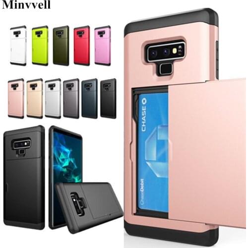 Armor Slide Card Case For Samsung Galaxy Note 9 8 10 Plus S6 S7 Card Slot Holder Cover For Samsung S9 S8 Plus S7 S6 Edge S10E