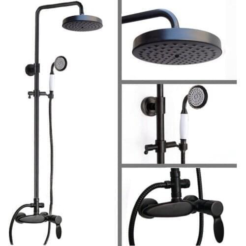 Black oil Antique Brass Wall Mounted Rain Bathroom Rainfall Shower Faucet Set with Hand Held Spray Shower Head Mixer Tap 2rs437