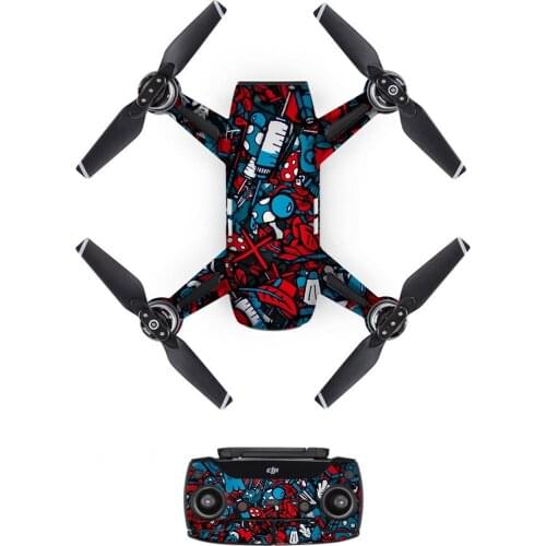 [DJS0036] Illustration Style PVC Decal Skin Sticker For DJI Spark Drone body + Remote Controllers + 3 Battery Protective Cover