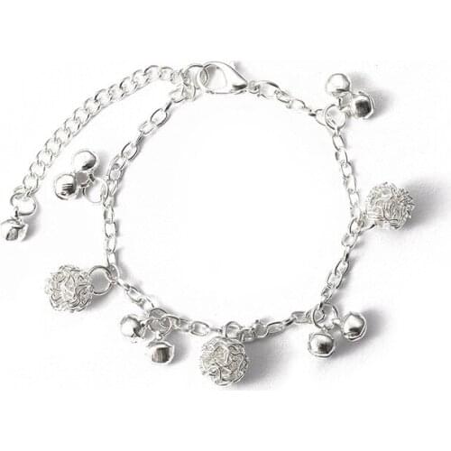 Ethnic Fashion Women Bracelet Thick Silver Colour Cute Ball Bell Bracelet Classic Adjustable Chain Bangle Bracelet Jewelry Gift