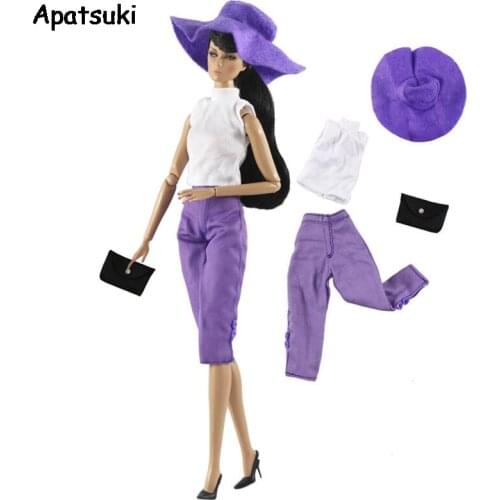 Purple Fashion Doll Clothes For Barbie Doll Outfits Set Hat Top Shorts Handbag 1/6 Doll Accessories For Barbie Dollhouse Toy