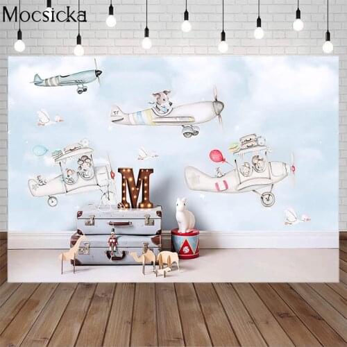 Boy 1st Birthday Airplane Photography Backdrop Pilot Aircraft Newborn Baby Shower Travel Photo Child Birthday Background Studio