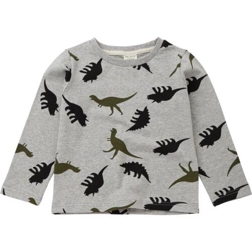 Boys T-Shirts Cute Fun Cartoon Dinosaur Girls Blouse Autumn Tops Kids Clothes Children Cotton Tshirt Toddler Long Sleeve T Shirt