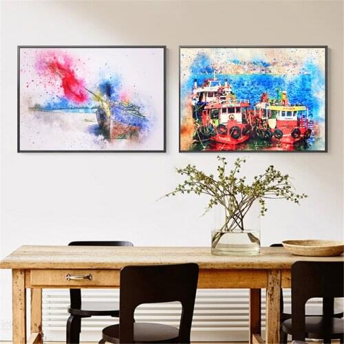 Blur Series Watercolor Boat Oil Painting Picture Poster Canvas Print Painting Wall Art Living Room Home Decoration