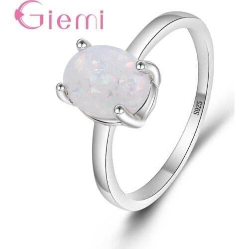 Shiny Oval Opal Rings Rainbow Crystal Women Jewelry for Wedding Engagement Anel 925 Sterling Silver Female Promise Bague