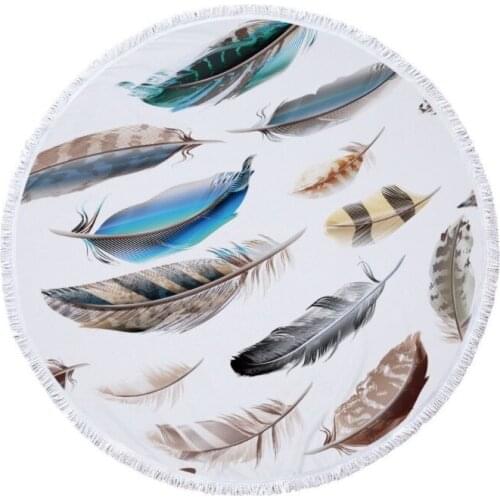 Round Beach Towel Roundie Mandala Feather Hippie Circle Yoga Mat Watercolor Floral Bohemian Bath Towel Dropshipping