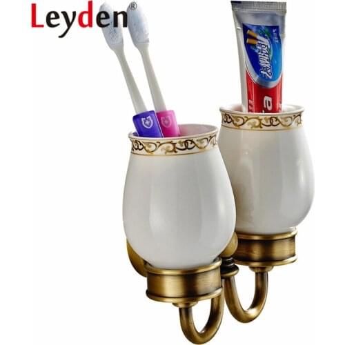 Leyden Antique Brass/ ORB Wall Mounted Cup Tumbler Holders Copper Antique/ Black Double Cup Toothbrush Holder Bathroom Accessory