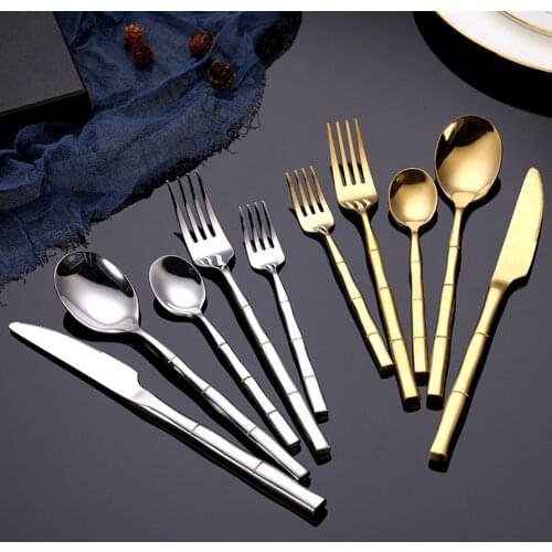 Hot Selling bamboo shape Mirror polishing process gold-plated knife stainless steel fork spoon 4pcs/set western tableware