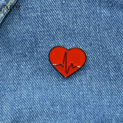 XEDZ Cartoon red love cardiogram children fun medicine enamel pin men and women metal badge punk clothes lapel brooch gift