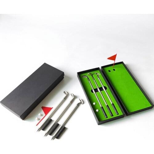 New Mini Desktop Golf Club Putting Ball Ballpoint Pen Set Office Gift with Flag