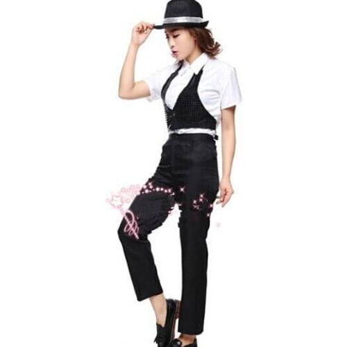 2016 Superior quality Michael Jackson Clothes Billie Jean Cosplay Costume Vest + Shirt +Trousers +Hat Halloween clothing