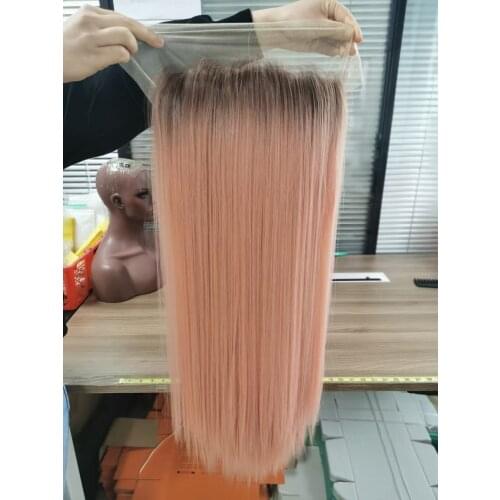 Pink 13*6 Deep Part Lace Front Wig ombre Pink Color Silky Straight Synthetic Glueless Heat Resistant Fiber Hair Natural Hairline