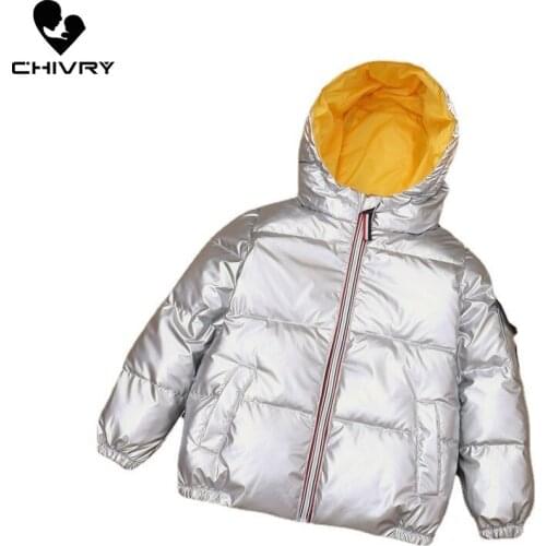New 2021 Winter Kids Keep Warm Down Jackets Parka Boys Girls Solid Zipper Hooded Cotton-padded Coat Thicken Children Outerwear
