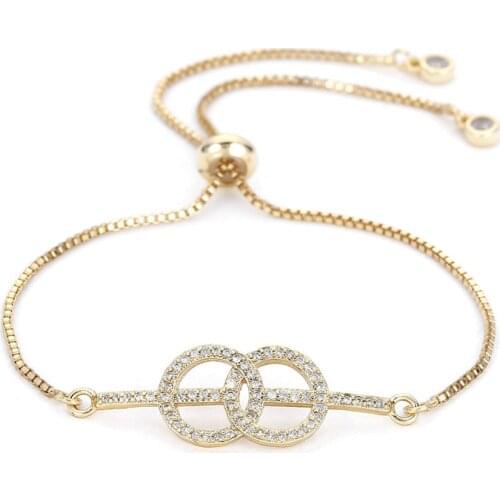 Luxury Cubic Zirconia Gold Chain Link Infinity Bracelet for Women Femme Jewelry MBR180082