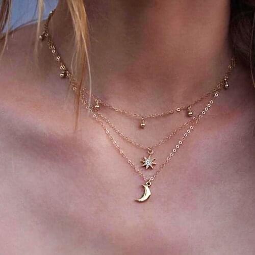 RscvonM New Boho Jewelry Multi Layer Beads Choker Necklaces for Women Sexy Moon Fashion Pendant Vintage Collier choker Necklace