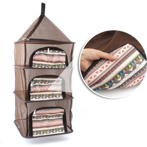 Outdoor 4 Layer Hanging Mesh Camping Equipment Storage Basket Dry Net Dust-proof Portable Folding BBQ Picnic Bag Tableware Tools