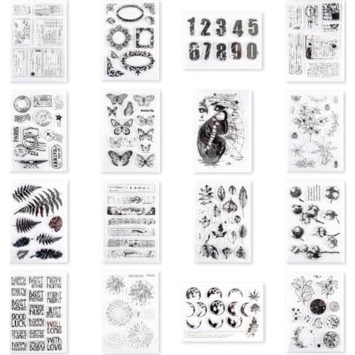 X7XD Retro Multi Element Scrapbooking Clear Stamps Elegant Frame Butterfly Flowers Leaves Letters Clear Stamps for Card Making