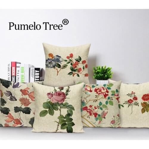 Vintage Flower Pillows Cover Floral Decorative Cushion Case Decoration Pillow Covers Plant Linen Sofa Cushion Cases Kissenbezug