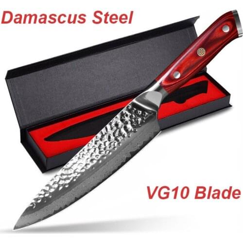 Chef Knife Damascus Steel Japanese Vg10 8" Professional Meat Cleaver Vegetable Cutting Slicing Kitchen Knives Hammered Forged