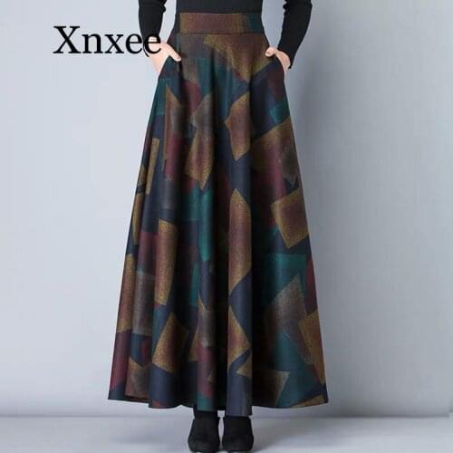 Black skirt Vintage A-Line High Waist Woolen Skirts Autumn Winter Fashion Womens Wool Maxi Skirts Female Casual Long Streetwear