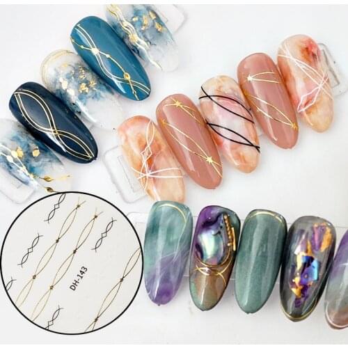 1 Pc 3D Gold Black Silver DIY Line Design Adhesive Nail Sticker Fashion Waterproof Nail Art Decals Manicure Tool Decoration