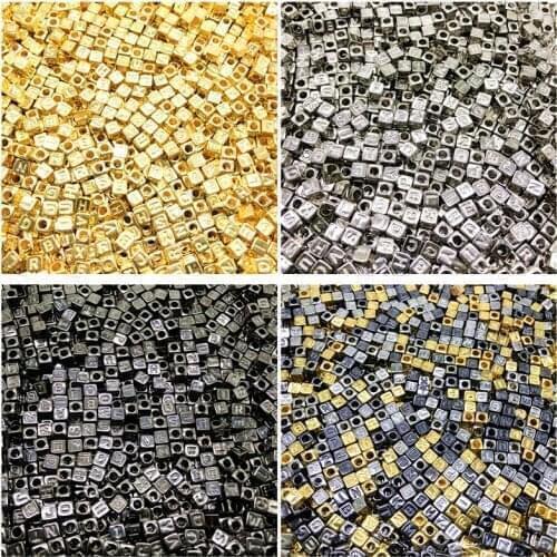 100pcs 6mm Gold/Black Acrylic Spacer Beads Letter Beads Square Alphabet Beads For Jewelry Making DIY Handmade Accessories