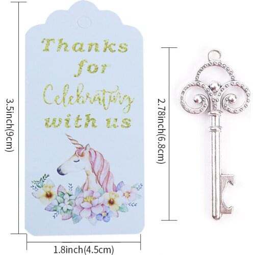 100pcs White Bottle Opener Key Thank You Paper Tags for Baby Shower Unicorn Party Favors Personalized Wedding Gifts for Guests