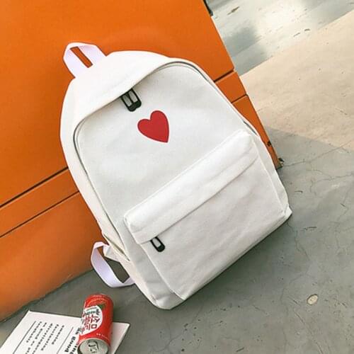 Hot Selling 2 Pcs/Set Korean Women Backpack Canvas Love Heart Printed Lady Travel Bag Girls Students Pencil Case School Bags