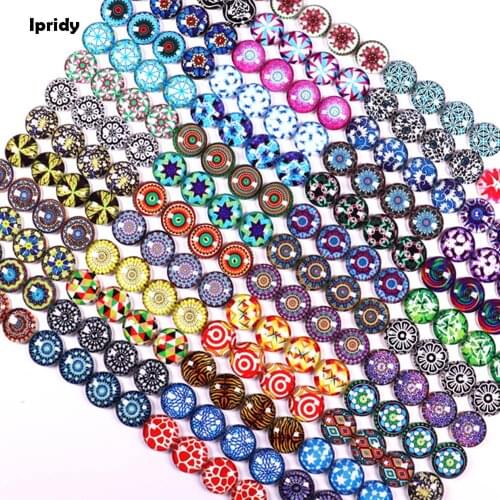 200 Pieces 12 mm Mosaic Printed Glass Dome Cabochons Mosaic Tiles with 20 Pieces Stainless Steel Stud Earring for Jewelry Making