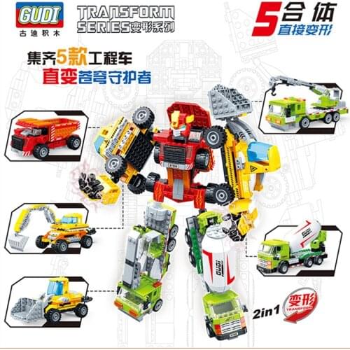 206pcs+Technic Creative Bricks 5 Transform Robot /truck Building Blocks toy for Kids gift 2 kinds of deformation/each 5 in 1 big