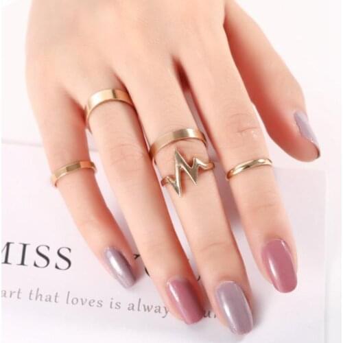 5pcs/set New Fashion Gold Lightning wave Rings Set Adjustable Finger Ring For Women Girl Gifts Anillos Mujer Ring Jewelry
