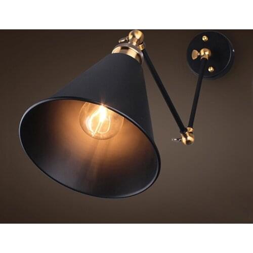 American Retro Black Rocker Wall Lamp Hotel Bedroom Bedside Bar Restaurant Wrought Iron Vintage Wall Lights Industrial Lamps