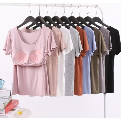 Cup round neck short sleeve all-match outer wear T-shirt top super soft slim women