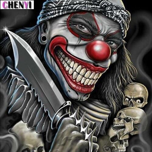 CHENYI 5D Diamond Painting Killer Clown Diy Full Diamond Embroidery Skull Mosaic Picture of Rhinestone Needlework Art Home Decor