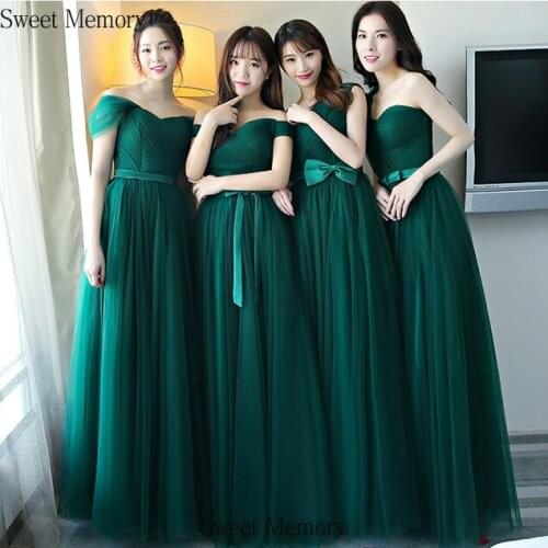 Sweet Memory Long Green Bridesmaid Dresses Elegant Women Lace Up Tulle Wedding Party Dress