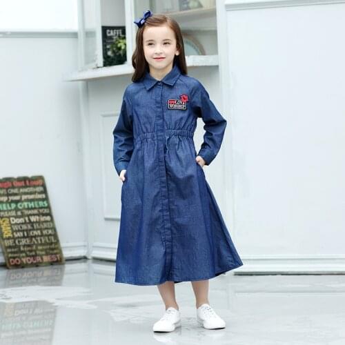 Denim Dress for Girls 10 to 12 years Autumn Winter Casual Long Dress Long Sleeve Teen Girl Clothing