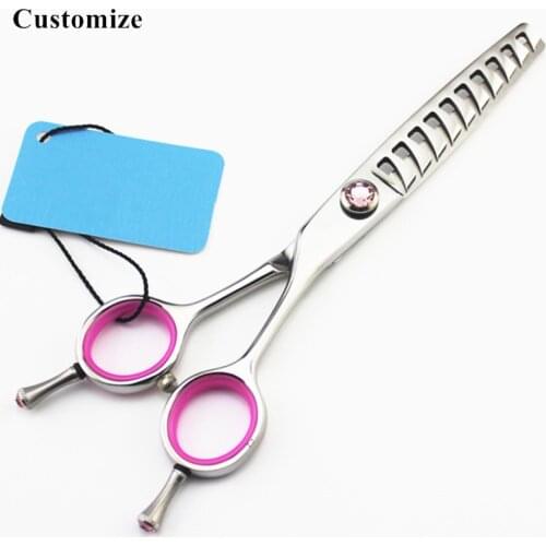 Customize Upscale Japan 440c Curved teeth 6 inch cut hair salon scissors barber makas hair Thinning shears hairdressing scissors