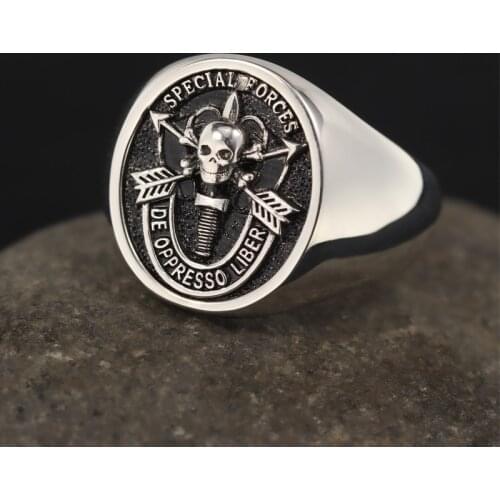 United States Army Special Forces De Oppresso Liber Skull Genuine Sterling Silver Ring