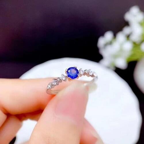 Natural Round Cuted SriLanka Sapphire Ring for OL Women Party 4x4mm Genuine Fine Jewelry With Certification S925 Sterling Silver