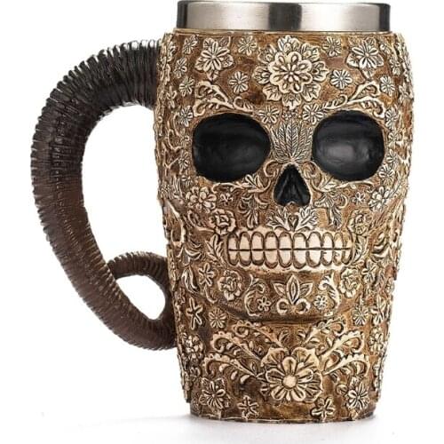 Double Wall Coffee Mug Lace Tooled Skull Beer Stein Tankard Coffee Cup Mug Coffee Cup Mug 17oz Unique Halloween Gift